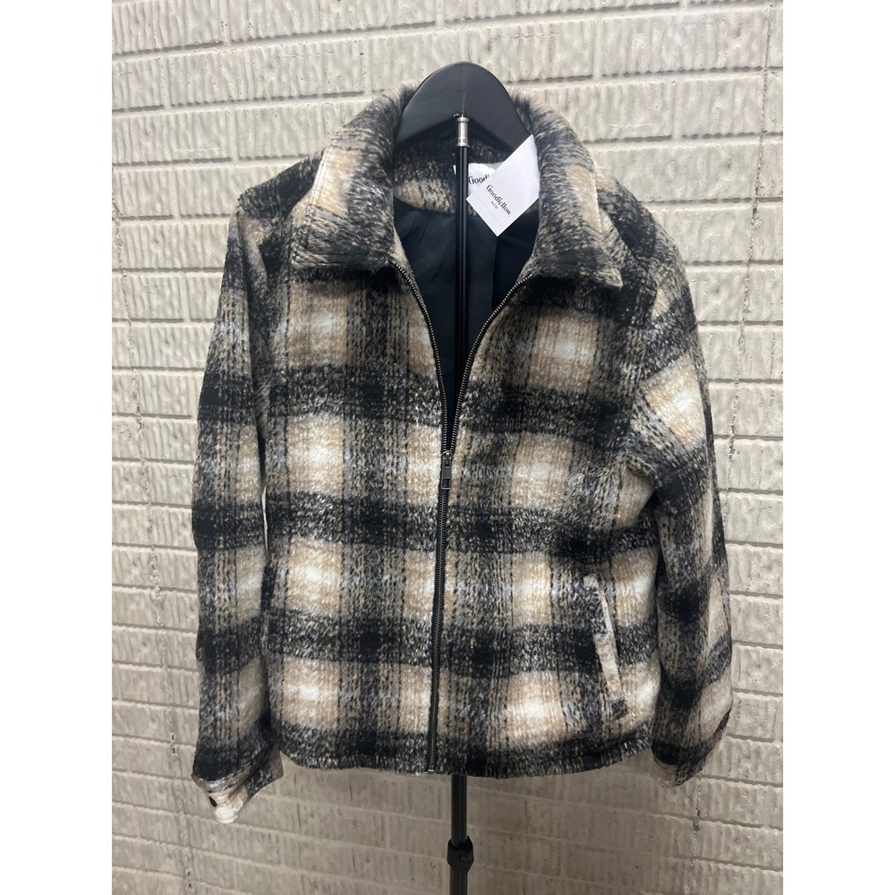 Goodfellow & Co Mens Plaid Full Zip Jacket Tan Black Cream Size M NWT‎